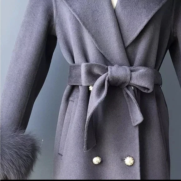 🎉New Luxe High Quality Wool Blend Natural Fox Fur Collar Cashmere Coat